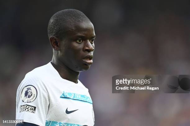 Ngolo Kante of Chelsea in action during the Premier League match between Everton FC and Chelsea FC at Goodison Park on August 06, 2022 in Liverpool,...