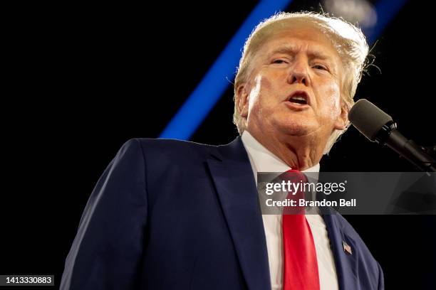 Former U.S. President Donald Trump speaks at the Conservative Political Action Conference CPAC held at the Hilton Anatole on August 06, 2022 in...