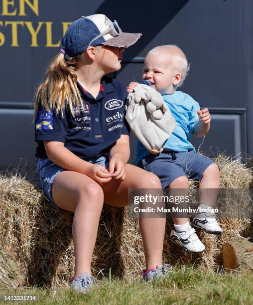 Mia Tindall and Lucas Tindall attend day 2 of the 2022 Festival of British Eventing at Gatcombe Park on August 6, 2022 in Stroud, England.