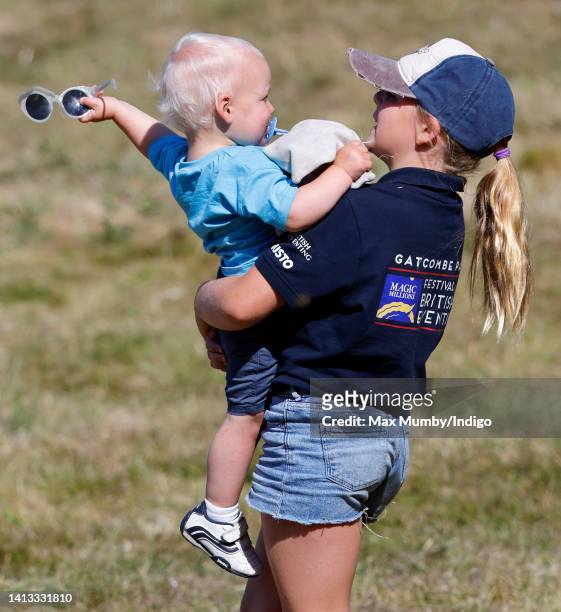 Mia Tindall and Lucas Tindall attend day 2 of the 2022 Festival of British Eventing at Gatcombe Park on August 6, 2022 in Stroud, England.
