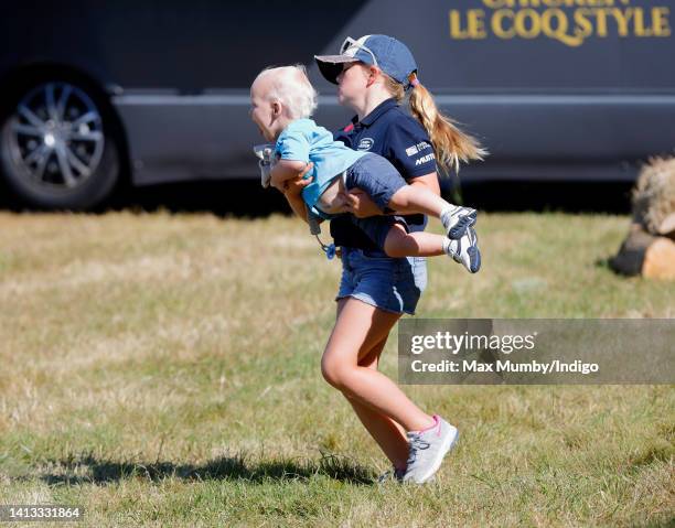 Mia Tindall and Lucas Tindall attend day 2 of the 2022 Festival of British Eventing at Gatcombe Park on August 6, 2022 in Stroud, England.