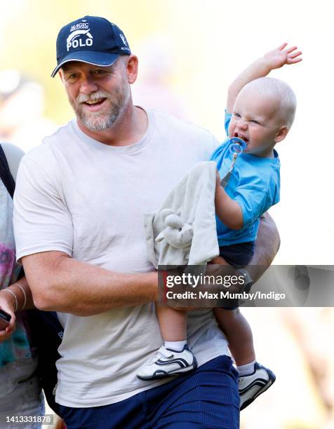 Mike Tindall and Lucas Tindall attend day 2 of the 2022 Festival of British Eventing at Gatcombe Park on August 6, 2022 in Stroud, England.