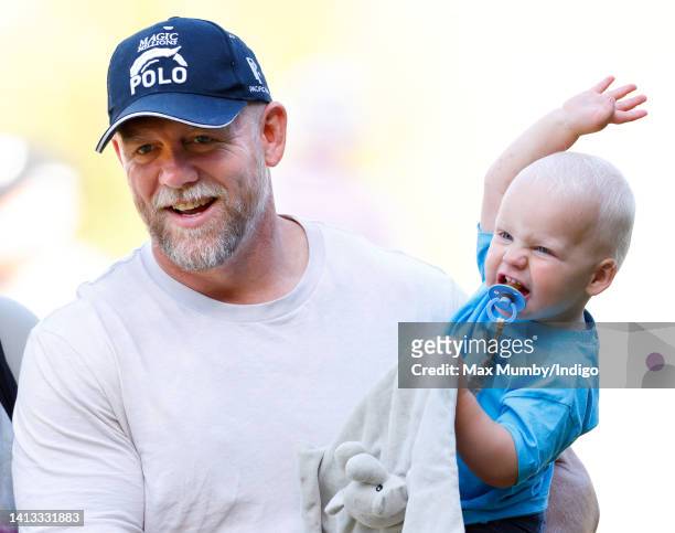 Mike Tindall and Lucas Tindall attend day 2 of the 2022 Festival of British Eventing at Gatcombe Park on August 6, 2022 in Stroud, England.