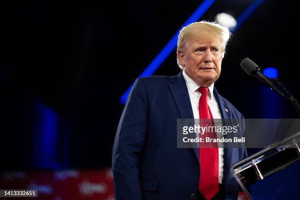 Former U.S. President Donald Trump speaks at the Conservative Political Action Conference at the Hilton Anatole on August 06, 2022 in Dallas, Texas....