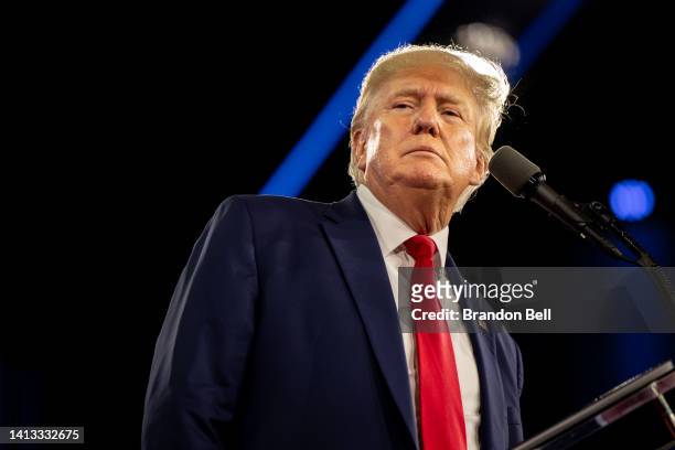Former U.S. President Donald Trump speaks at the Conservative Political Action Conference at the Hilton Anatole on August 06, 2022 in Dallas, Texas....