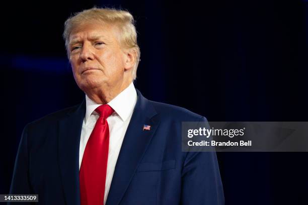 Former U.S. President Donald Trump speaks at the Conservative Political Action Conference at the Hilton Anatole on August 06, 2022 in Dallas, Texas....