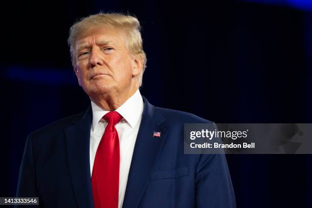 Former U.S. President Donald Trump speaks at the Conservative Political Action Conference at the Hilton Anatole on August 06, 2022 in Dallas, Texas....