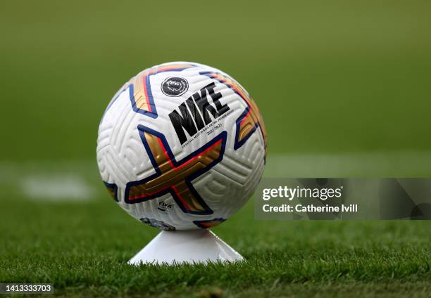 The Nike Flight match ball during the Premier League match between Everton FC and Chelsea FC at Goodison Park on August 06, 2022 in Liverpool,...