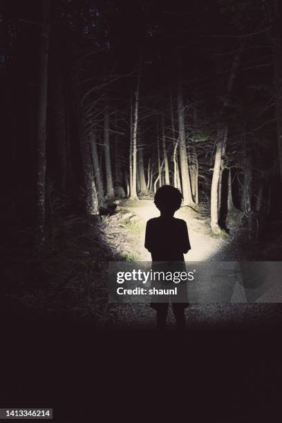 senderismo de niños por la noche - one boy only fotografías e imágenes de stock