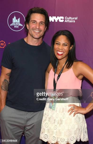 Producer/actor Jay Jablonski and director/screenwriter Marchelle Thurman of "Black, White and the Greys" attend the 2022 Festival of Cinema NYC at...