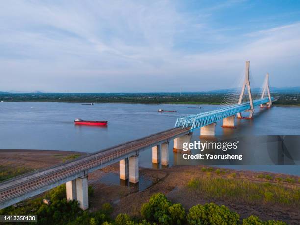 dedicated steel bridge over the yangtze river for high speed train,anhui province,china - china high speed rail stock pictures, royalty-free photos & images