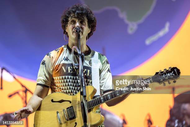 Ezra Koenig of Vampire Weekend performs during the Incheon Pentaport Music Festival on August 06, 2022 in Incheon, South Korea.
