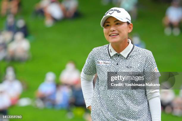 Sakura Yokomine of Japan smiles after holing out on the 18th green during the final round of Hokkaido meiji Cup at Sapporo International Country Club...