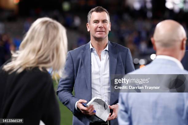 North Melbourne Premiership player, Wayne Carey is seen before the round 21 AFL match between the North Melbourne Kangaroos and the Sydney Swans at...