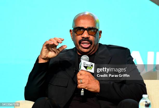 Steve Harvey speaks onstage during 2022 InvestFest at Georgia World Congress Center on August 06, 2022 in Atlanta, Georgia.