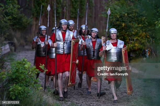 Performers acting as Roman soldiers perform during the season opening performance of Kynren - An Epic Tale of England, as 11 Arches open their season...