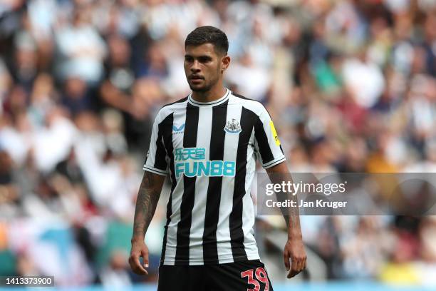 Bruno Guimaraes of Newcastle United during the Premier League match between Newcastle United and Nottingham Forest at St. James Park on August 06,...