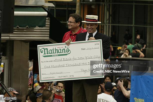 Announcer George Shea at the 2008 Nathan's Famous July Fourth International Hotdog eating contest in Brooklyn's Coney Island, NY on July 4, 2008 --...