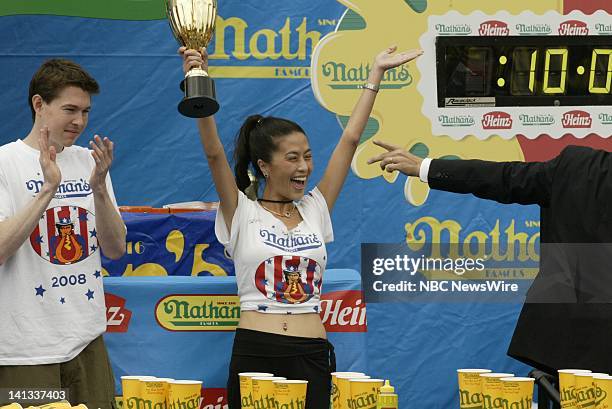 Contestant Juliet Lee of Maryland at the 2008 Nathan's Famous July Fourth International Hotdog eating contest in Brooklyn's Coney Island, NY on July...