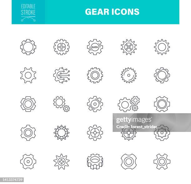 gear icons editable stroke - gearstick stock illustrations