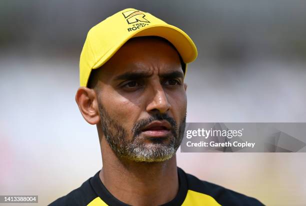 Trent Rockets coach Ajmal Shahzad during The Hundred match between Trent Rockets Men and Birmingham Phoenix Men at Trent Bridge on August 06, 2022 in...