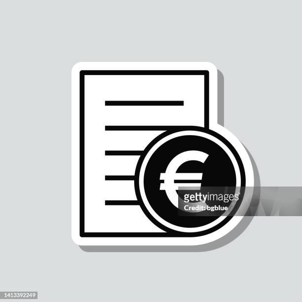 bill or invoice in euros. icon sticker on gray background - notepad icon stock illustrations