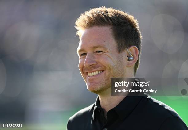 Sky Sports commentator Eoin Morgan during the The Hundred match between Manchester Originals Men and Northern Superchargers Men at Emirates Old...