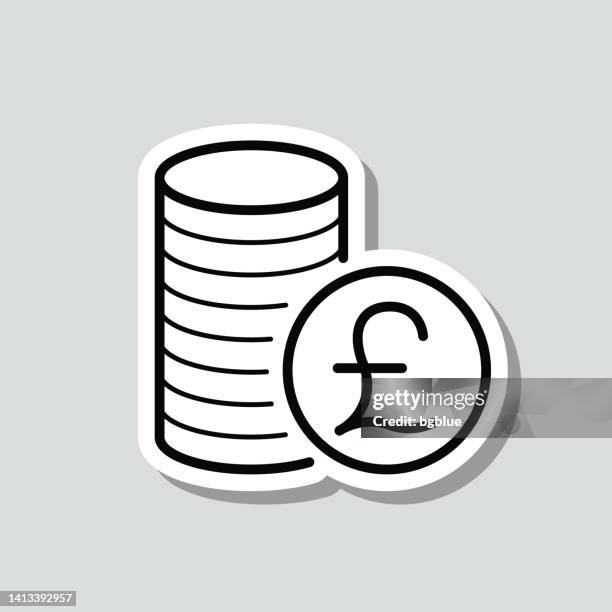 pound coins stack. icon sticker on gray background - british pound stack stock illustrations