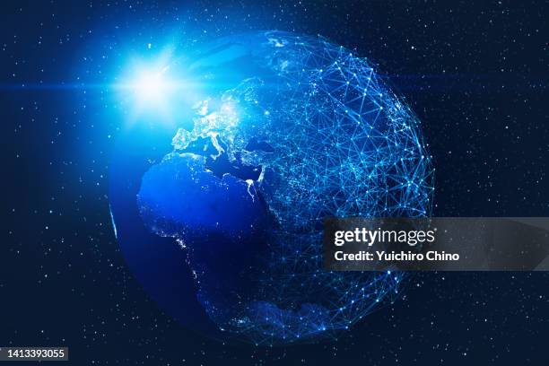 digital planet earth and global network (world map credit to nasa) - all the money in the world stock-fotos und bilder