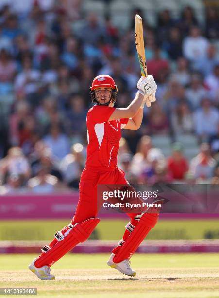 Natalie Sciver of Team England bats during the Cricket T20 - Bronze Medal match between Team England and Team New Zealand on day ten of the...