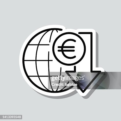 Euro rate decrease. Icon sticker on gray background Euro rate decrease. Icon sticker on gray background