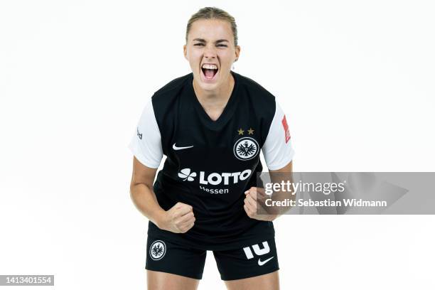 Laura Freigang of Eintracht Frankfurt Women poses during the team presentation on August 6, 2022 in Frankfurt am Main, Germany.