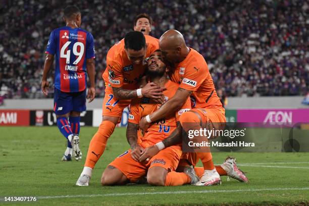 Carlinhos Junior of Shimizu S-Pulse celebrates the first goal during the J.LEAGUE Meiji Yasuda J1 24th Sec. Match between F.C.Tokyo and Shimizu...