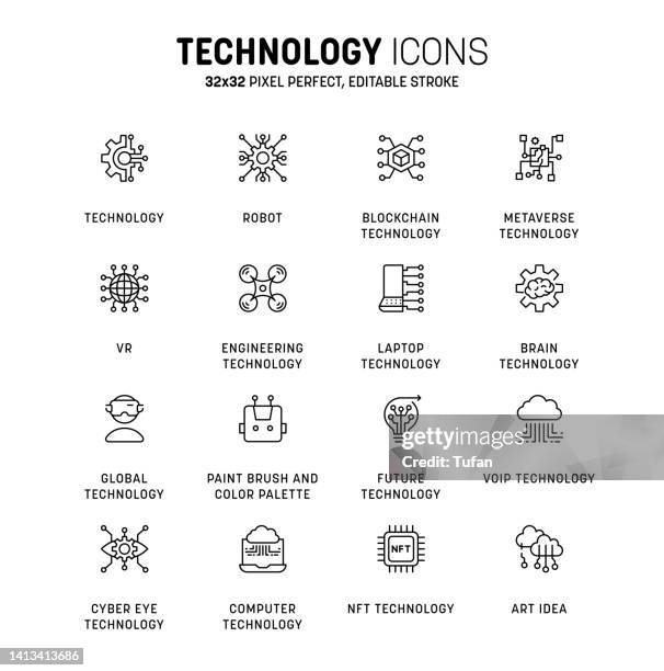 ilustrações, clipart, desenhos animados e ícones de ícones de tecnologia definidos. ícones tecnológicos emergentes. vetor de tecnologia da informação - appearance