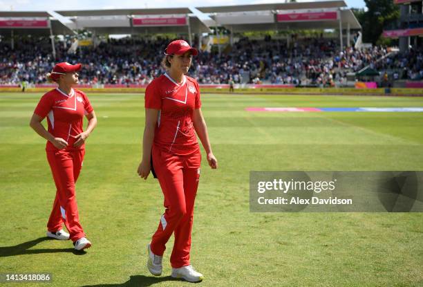 Nat Sciver of Team England walks off after defeat in the Cricket T20 - Bronze Medal match between Team England and Team New Zealand on day ten of the...