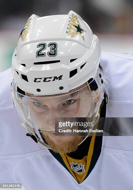 Tom Wandell of the Dallas Stars looks on during the game against the Minnesota Wild on March 13, 2012 at Xcel Energy Center in St Paul, Minnesota.