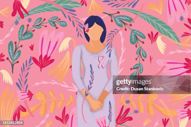 stockillustraties, clipart, cartoons en iconen met poster for breast cancer awareness month - alleen één jonge vrouw