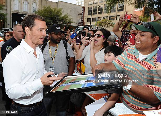 Actor Matthew McConaughey arrives at the World Premiere of "Bernie" during the 2012 SXSW Music, Film + Interactive Festival at Paramount Theatre on...