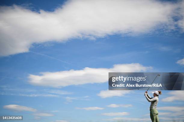 Gaby Lopez of Mexico tees off on the 13th hole during Day Four of the AIG Women's Open at Muirfield on August 07, 2022 in Gullane, Scotland.