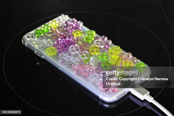 beautiful hand craft smartphone/mobile case/cover flower crystal clear/transparent design - phone cover stock pictures, royalty-free photos & images