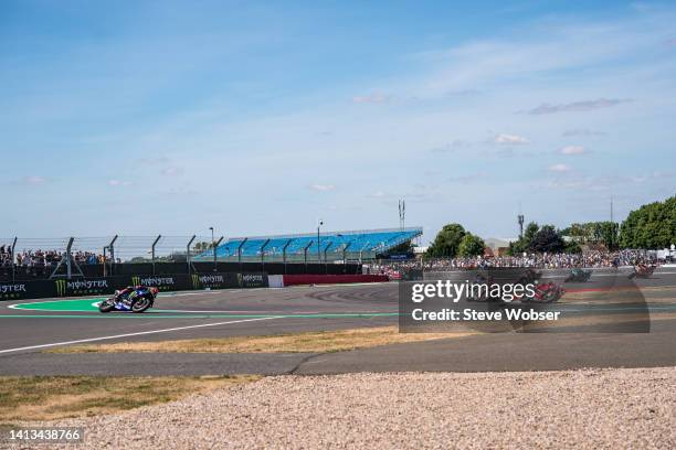 Fabio Quartararo of France and Monster Energy Yamaha MotoGP is doing is long lap penalty during the race of the MotoGP Monster Energy British Grand...