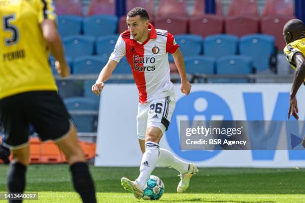 Oussama Idrissi of Feyenoord during the Dutch Eredivisie match between Vitesse and Feyenoord at Gelredome on August 7, 2022 in Arnhem, Netherlands