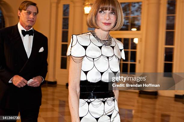 Anna Wintour, editor-in-chief of Vogue magazine , arrives with Shelby Bryan for a State Dinner in honor of British Prime Minister David Cameron at...