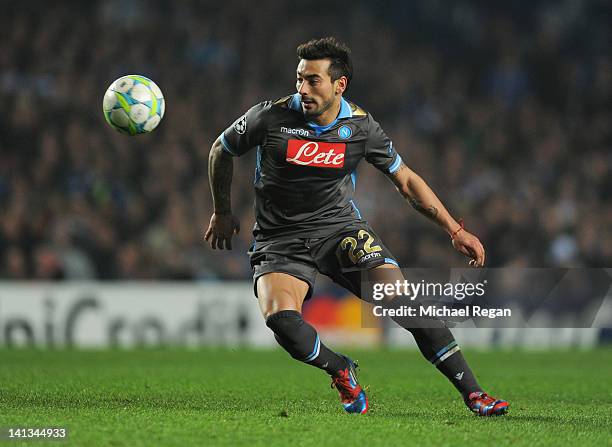 Ezequiel Lavezzi of Napoli in action during the UEFA Champions League Round of 16 second leg match between Chelsea FC and SSC Napoli at Stamford...