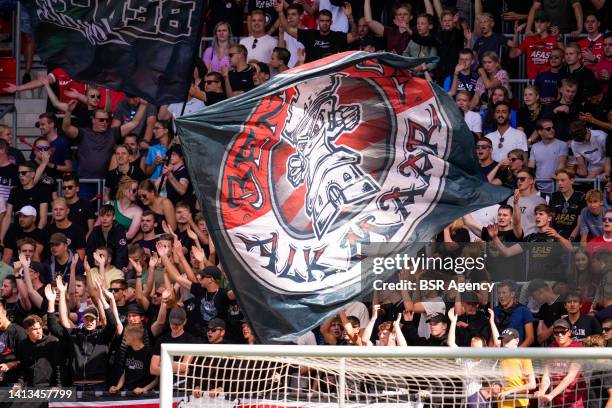 Fans and supporters of AZ during the Dutch Eredivisie match between AZ Alkmaar and Go Ahead Eagles at the AFAS Stadion on August 7, 2022 in Alkmaar,...