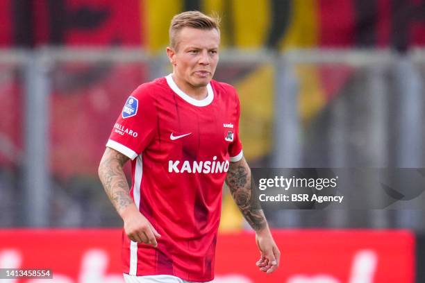 Jordy Clasie of AZ Alkmaar looks on during the Dutch Eredivisie match between AZ Alkmaar and Go Ahead Eagles at the AFAS Stadion on August 7, 2022 in...