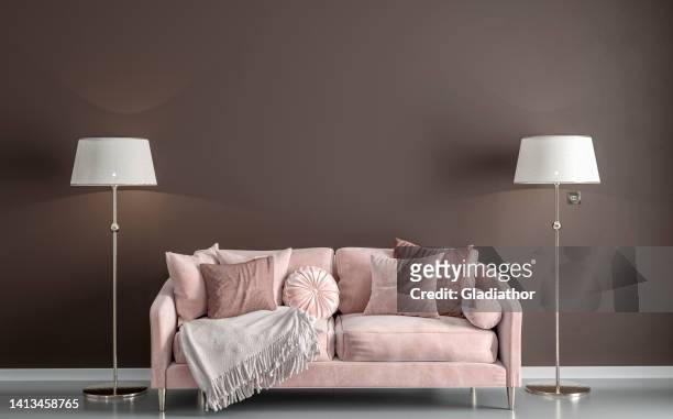glamour elegant living room with sofa and decoration - shabby chic stockfoto's en -beelden