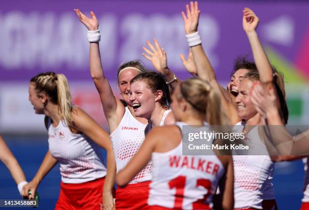 Tess Howard of Team England celebrates their sides victory in the Women's Hockey - Gold Medal Match between England and Australia on day ten of the...
