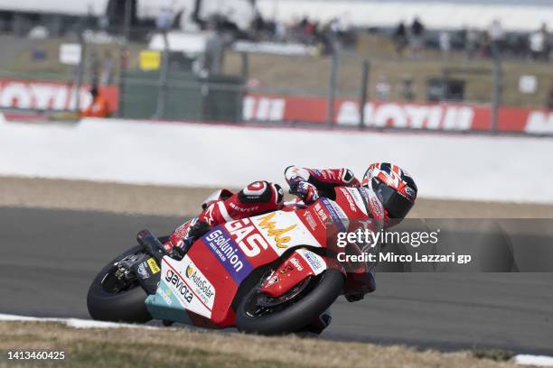 Jake Dixon of Great Britain and GasGas Aspar Team rounds the bend during the Moto2 race during the MotoGP of Great Britain - Race at Silverstone...