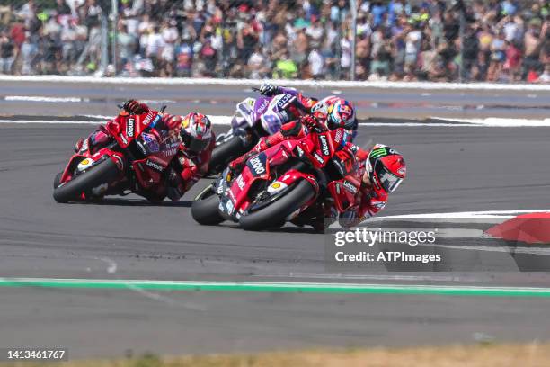 Pecco Bagnaia , Jack Miller , Jorge Martín in action during the race of the MotoGP Monster Energy British Grand Prix at Silverstone Circuit on August...